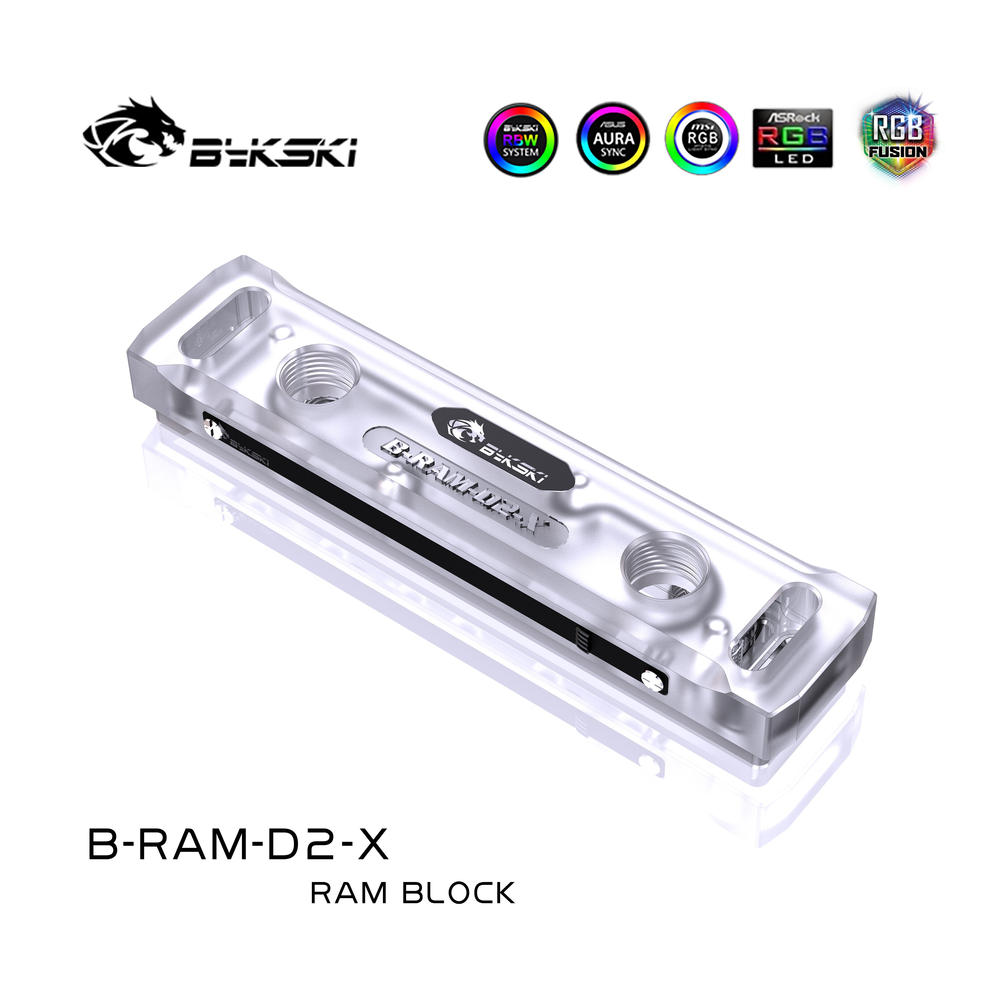 Bykski B-RAM-D2-X,RGB RAM Water Cooling Block Heatsink,Acrylic Memory Cooler Radiator Support 2 Channels 5V/12V AURA SYNC
