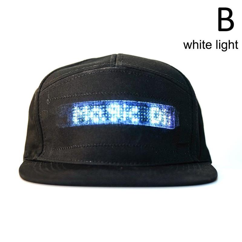 Rød / sort mobil app drift led lys bluetooth hip hop hat til festridning til mænd kvinder annoncerer hat: Sort hvidt lys