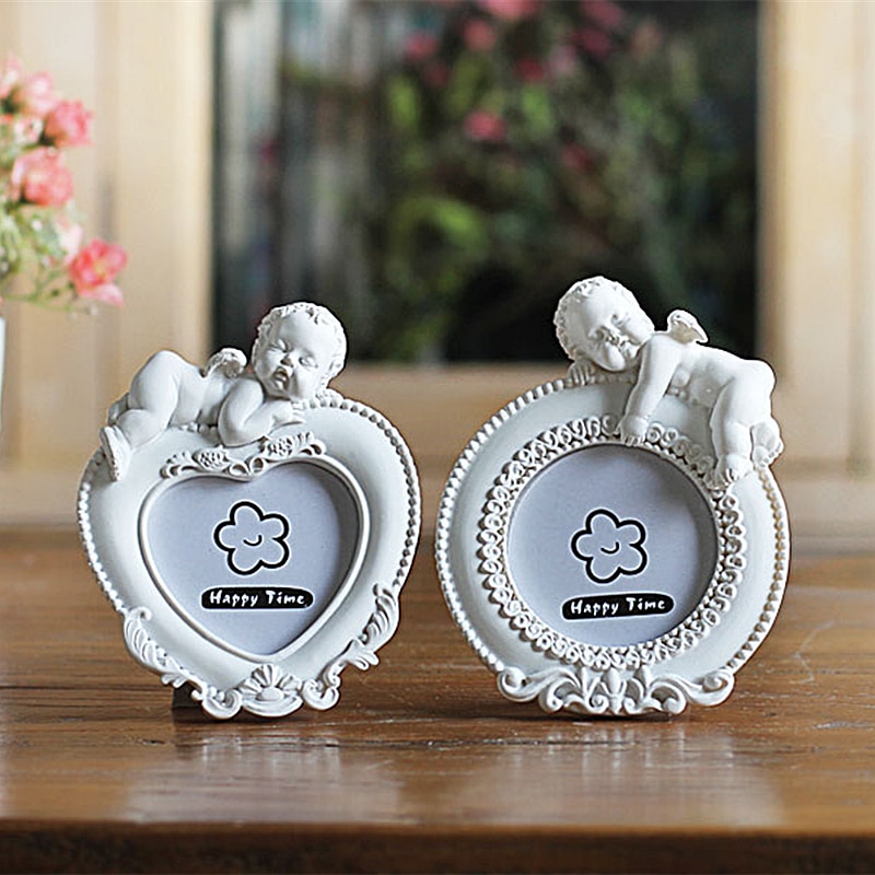 Liten engel 1pc bilderamme koreansk 2 tommer hvit mini fotoramme hjemmeinnredning harpiks bildealbum for barn, ramka na zdjecie
