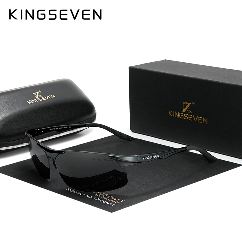KINGSEVEN Cycling Polarized UV400 Sunglasses Men Aluminum Driving Mirror Lens Male Sun Glasses Aviation Women For Men Eyewear: black