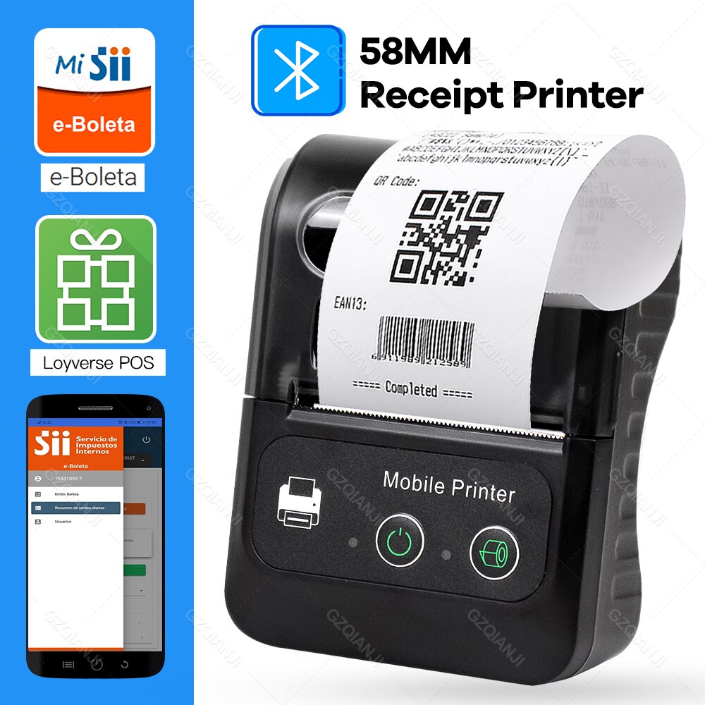 Portable Mini 58mm Bluetooth Printer Inkless Printing Free Android &amp; iOS System Wireless Connected With Computer Thermal Printer