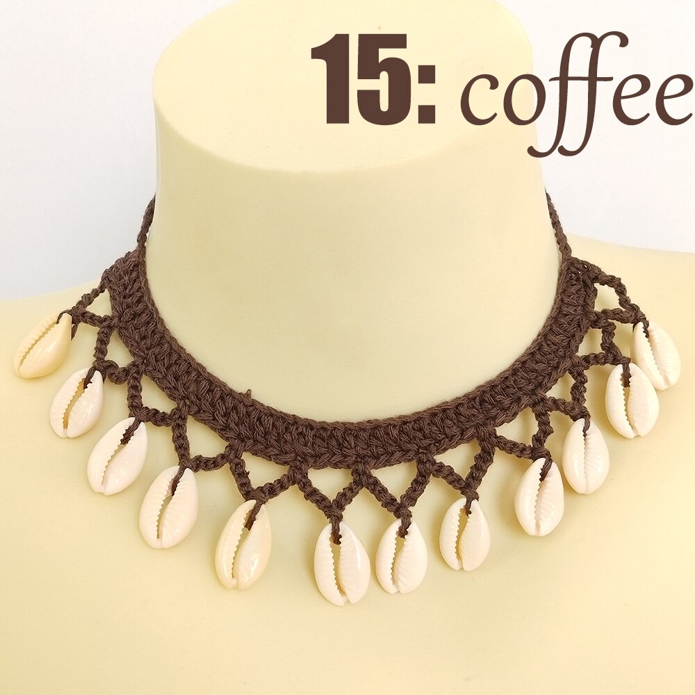 Buy 2 Get 30% Off Girl Cute Sea Shell Choker Necklace Crochet Bohemian Beach Tassel Necklace Shell Chain For Women Pendant: coffee