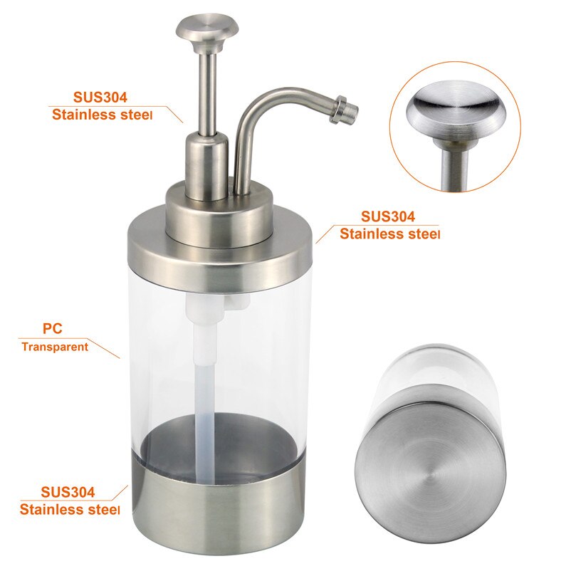 Liquid Soap Dispenser 304 Stainless Steel Brushed Pump Bottle Kitchen Countertop Accessory Home Decor
