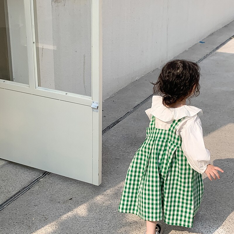 Gonna a bretelle scozzese coreana per bambina 2022 primavera nuovi vestiti per bambini