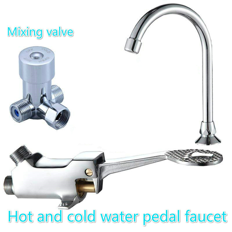 Grifo de Pedal de latón, válvula de pie, lavabo y frío, grifo de laboratorio, tocador de baño: Blanco