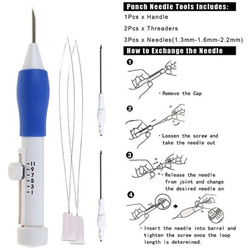 Pluma de bordado mágico, aguja de punzón, costura de bordado a mano con juego de 3 agujas de punzón, accesorios para herramientas de bordado de punto de cruz