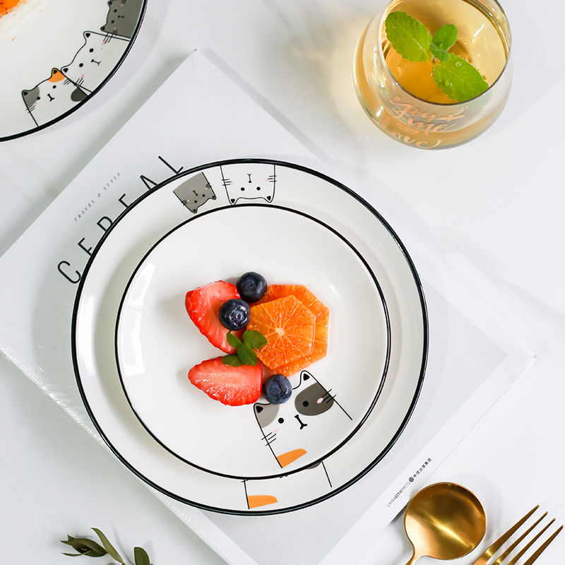 Cute Ceramic Plate Household Plate Cat Tableware Cartoon Plates Breakfast Tray Cake Plate on Plate Utensils KEDICAT