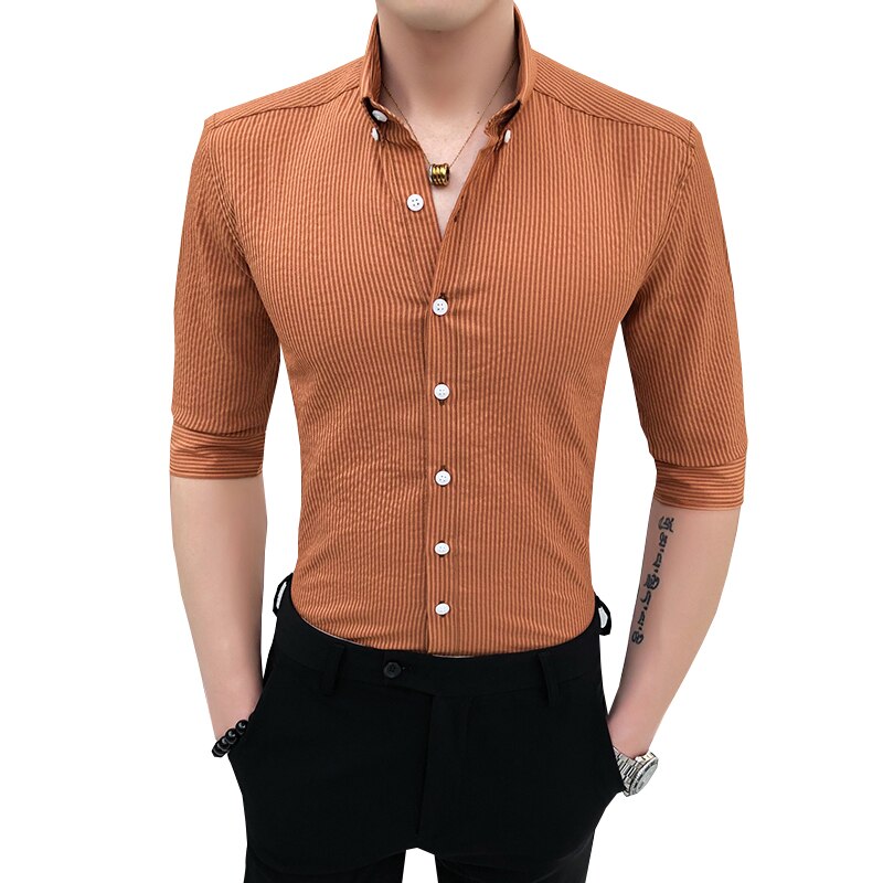 Smarte skjorter til mænd forår sommer klassisk business arbejdsskjorte herre halværmet slim fit afslappet bluse herretøj 3xl