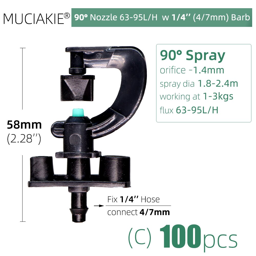 100PCS 90 Degrees Sprinklers Garden Watering Irrigation Nozzle with 1/4&#39;&#39; Barb 6 Types Different Flux G Refraction Spray Heads: Cx100pcs
