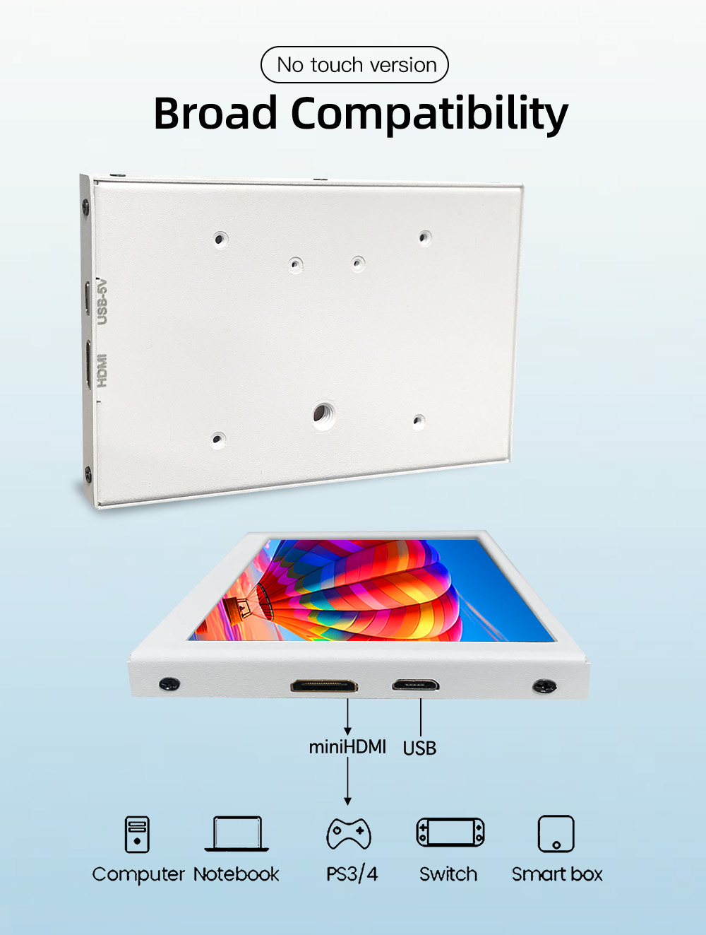 LESOWN 5 inch monitor mini-scherm HD 800x480 IPS HDMI LCD extra micro-display voor Raspberry Pi 5 4 3B + Windows PC wit