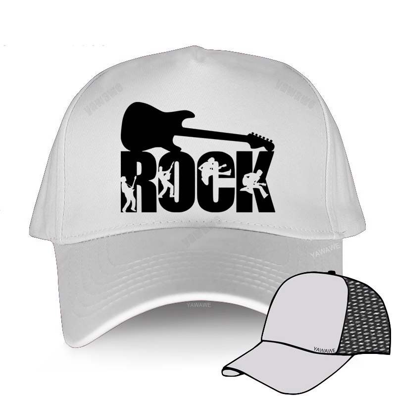 European unisex ROCK letter baseball cap printing Guitar lover Dad hat men and women cap outdoor sun hat Snapback hats: white mesh