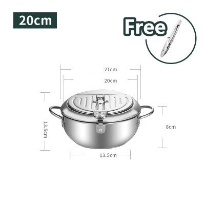 Deep Frying Pot Thermometre Tempura Fryer Pan Temperature Control Fried Chicken Pot Cooking Tools Stainless Steel Kitchen Tool: 20cm