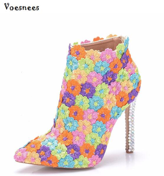 , zapatos de boda de , botines para mujer, invierno, tacones súper finos, 11CM, cremallera, flor, perla, puntiagudos, bota para mujer