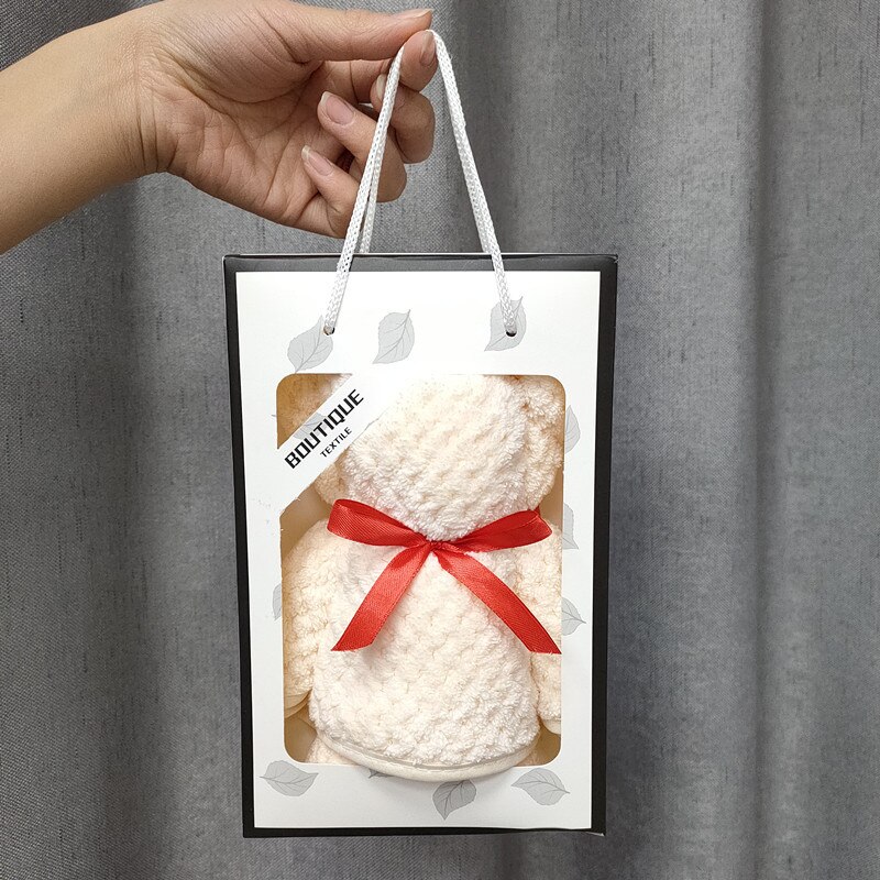 Ensemble de serviettes de bain de luxe en velours, molleton, forme d'ours, avec boîte, séchage rapide, en microfibre, de mariage, de fête