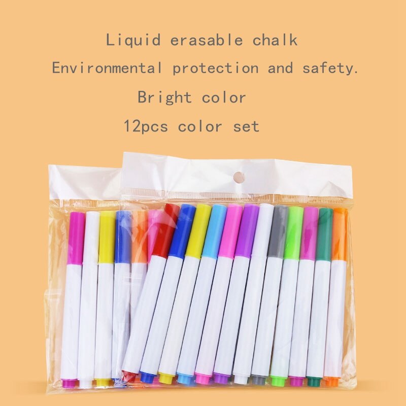 12 st färger flytande krita pennor för väggdekal barnrum svart tavla raderbar icke-damm krita avtagbar markör brevpapper