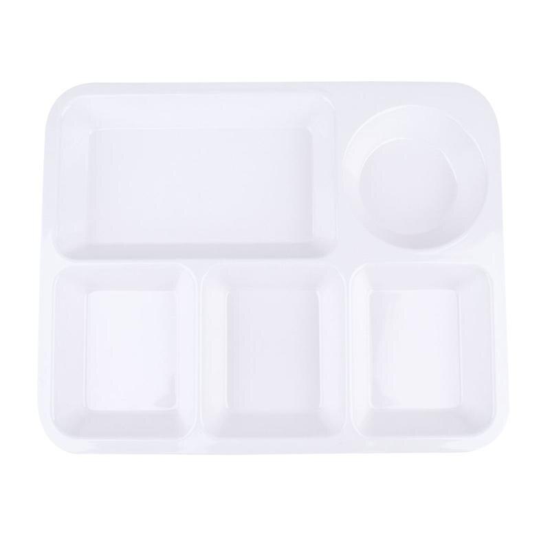 Plateau à dîner divisé en plastique 5 Sections, grille assiette à déjeuner, conteneur pour la vaisselle de la cantine scolaire: WHITE
