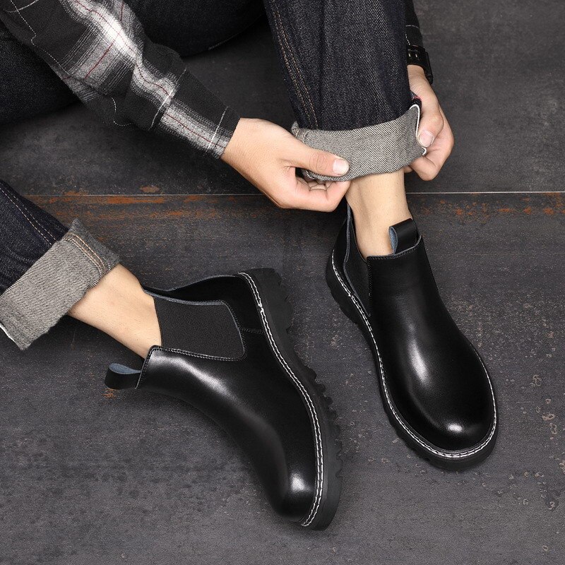 ERRFC hommes noir bottes créateur de mi-mollet Chelsea bottes pour homme sans lacet outillage chaussures grande taille 38-48 Zaopatos