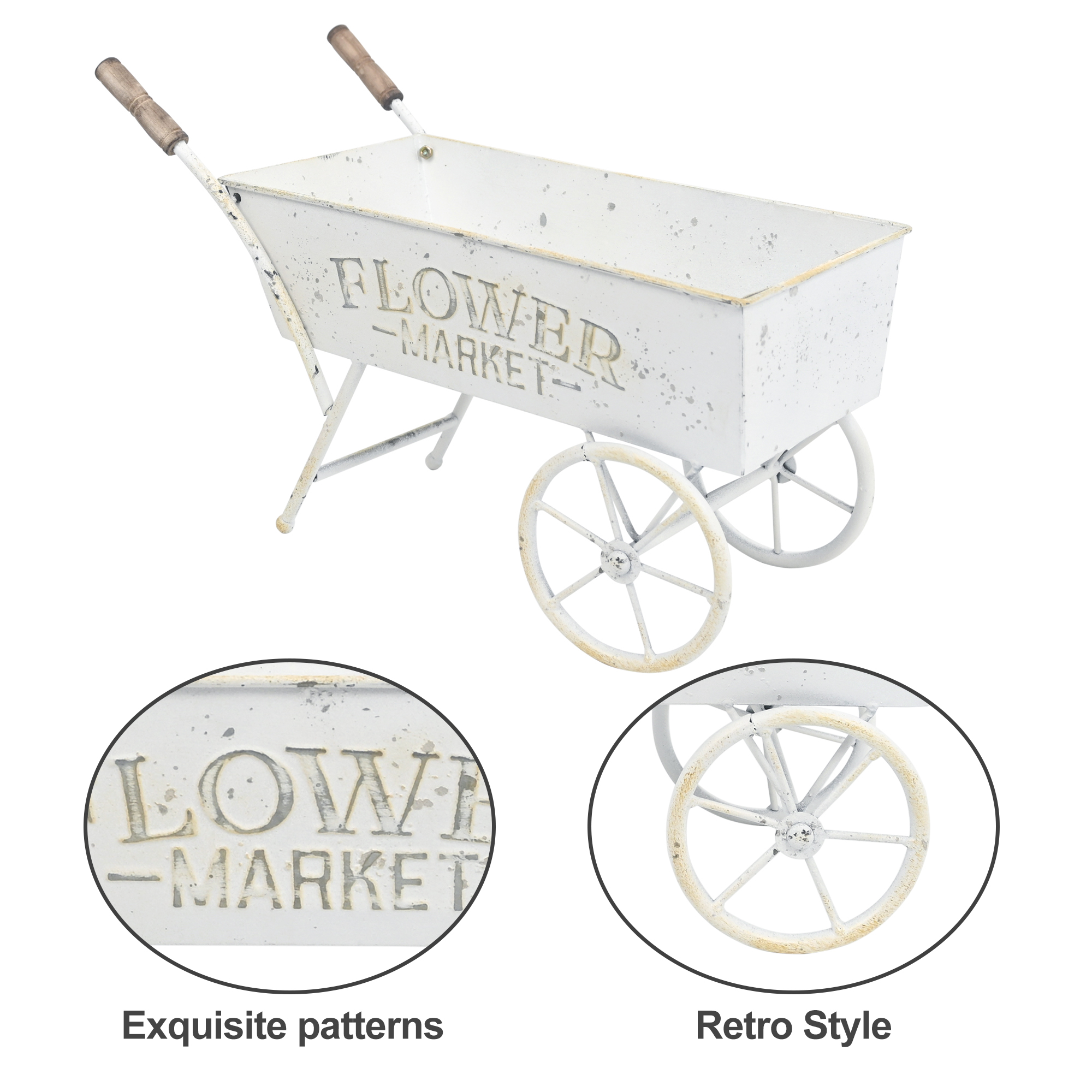 Carro de flores pequeño Vintage, macetero de carretilla, macetero de vagón de Metal para plantas de interior y exterior, carrito decorativo de jardín Pla