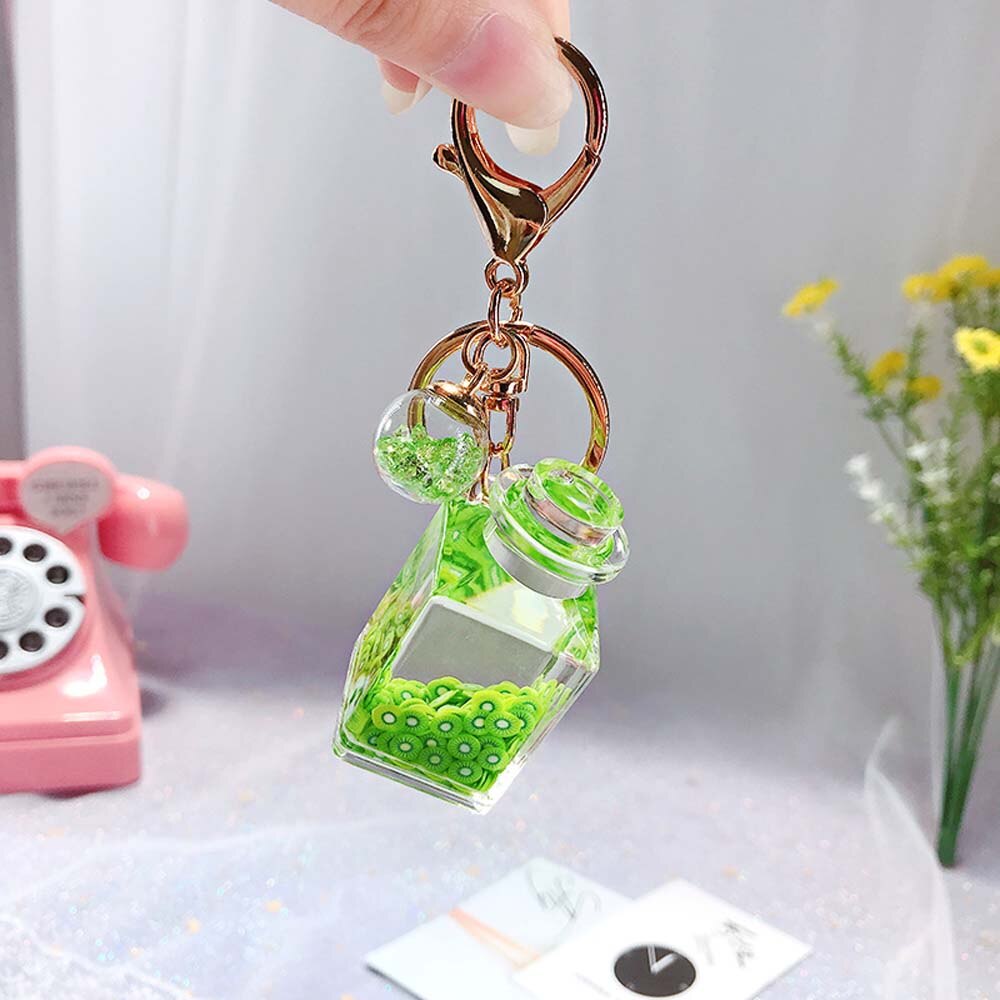 1 pcs Quicksand Bottle Glitter Key Chain Cartoon Liquid Floating Fruit Keychain Keyring Backpack Pendant for Women: 1