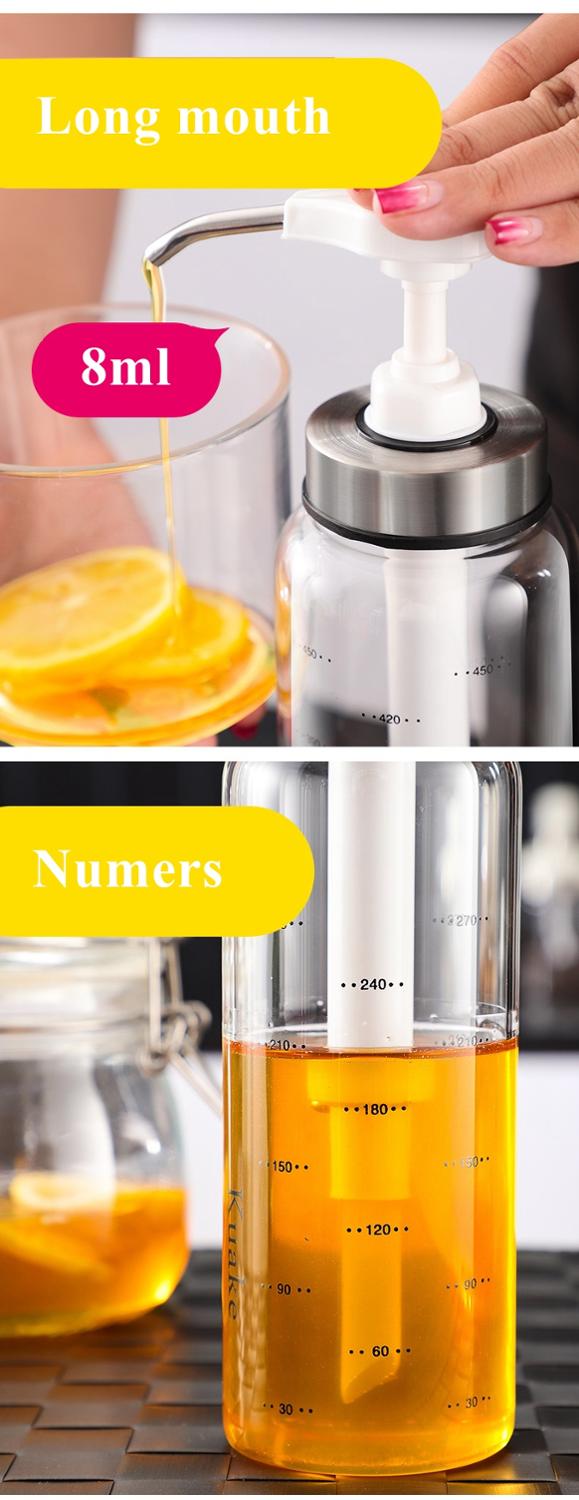 Glas honning dispenser flaske, ketchup salatdressing honning opbevaring klemkrukke