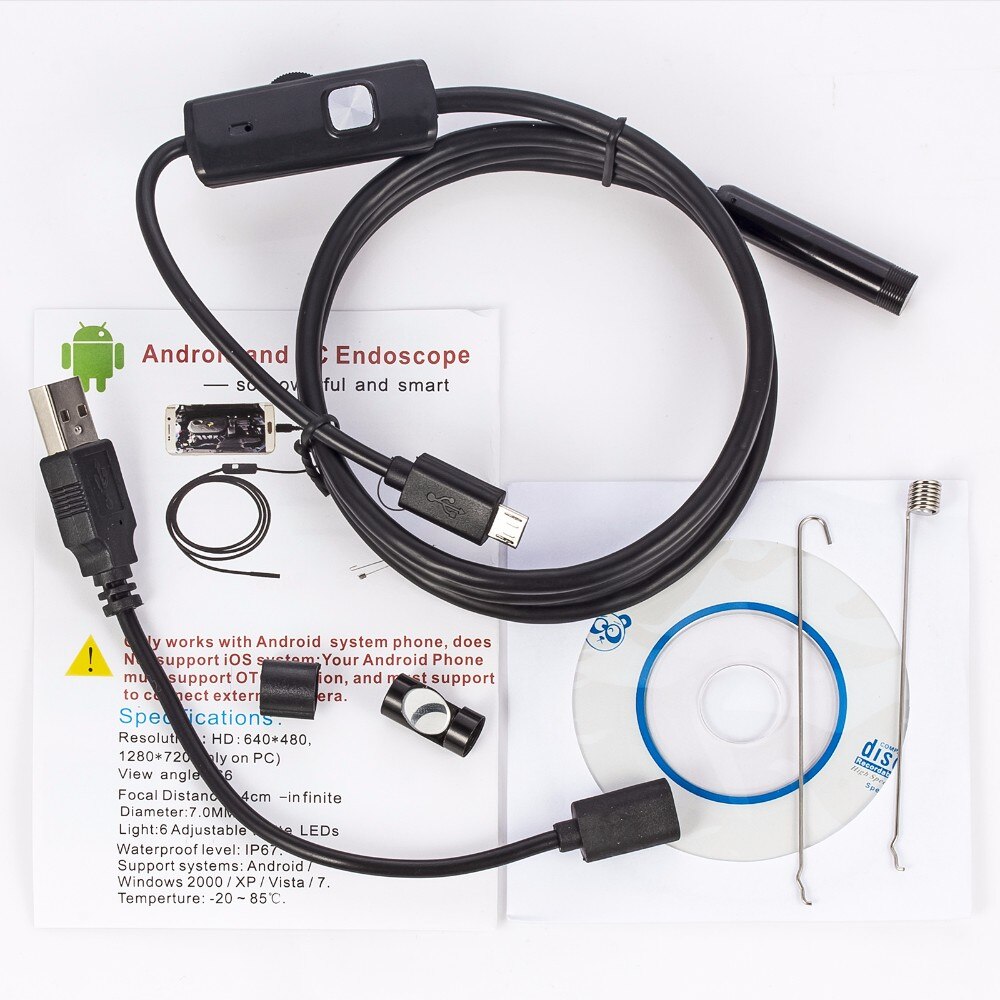Lente de 8mm 1m 1,5 m 2m 3,5 m 5m CÁMARA DE endoscopio USB para Android con 6 luces LED blancas boroscopio IP 67 OTG para cámara Android