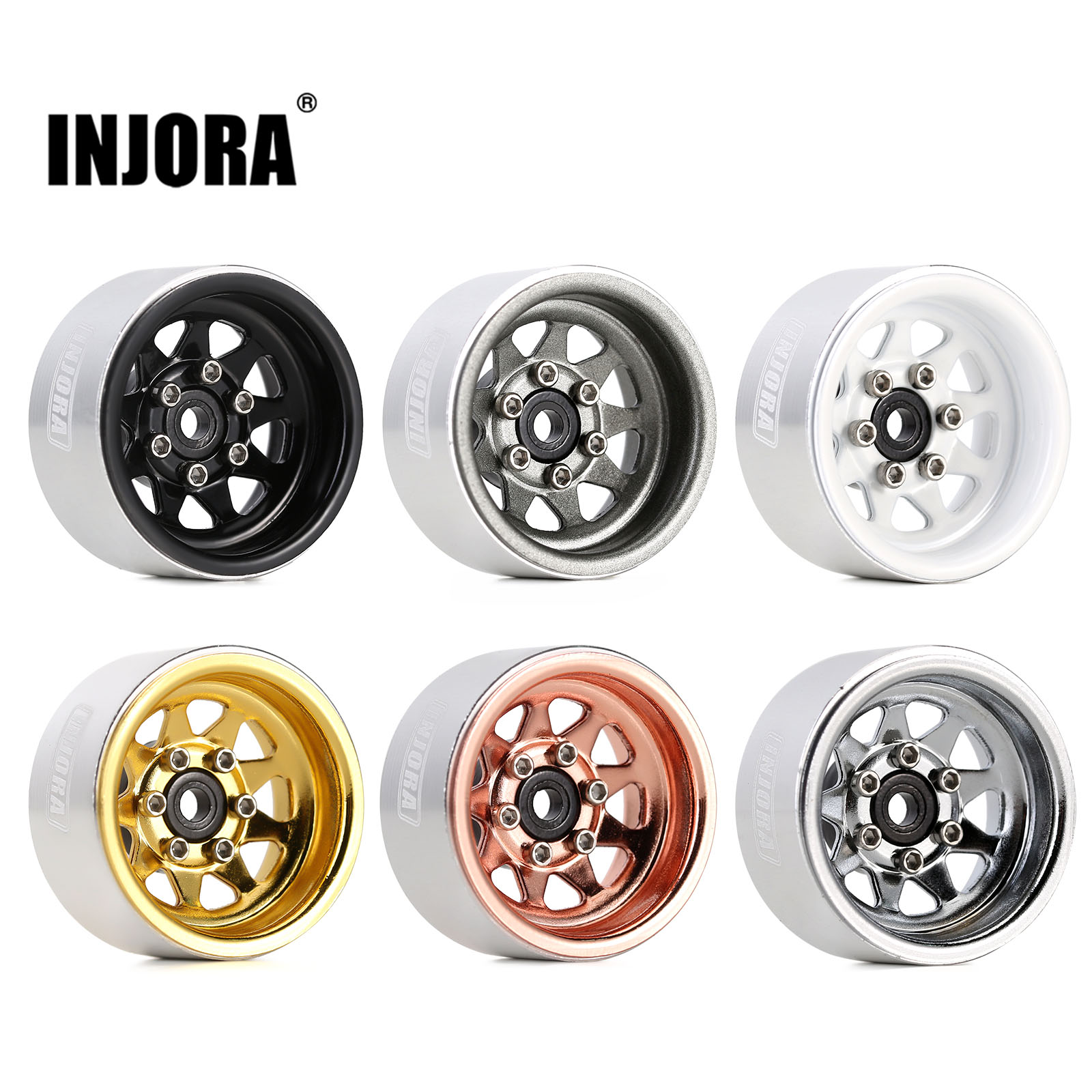 INJORA 1.0 Beadlock Velg Diepe Schotel Negatieve Offset 3,78 mm Gestempelde Stalen Naaf voor RC Crawler Auto Axiale SCX24 TRX4M (W1004)
