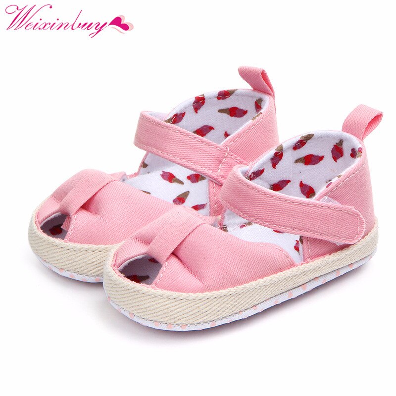 Classic Katoen Baby Sandalen Baby Schoenen Zomer Print Boog Meisje Sandalen Ademend Mode Vis Mond Baby Meisje Sandalen: Roze / 7-12 Months