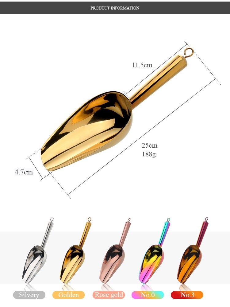 Cucharas de acero inoxidable para hacer cubitos de hielo, cucharas coloridas para harina, cucharas de comida, utensilios de cocina para Buffet, 1 unidad