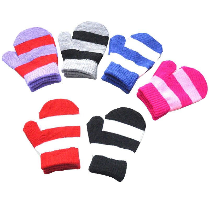 Warmom Infant Toddler Winter Warm Knitted Woolen Gloves for 1-5Y Pinstripe Kids Gloves for Boys Girls Newborn Baby Mittens