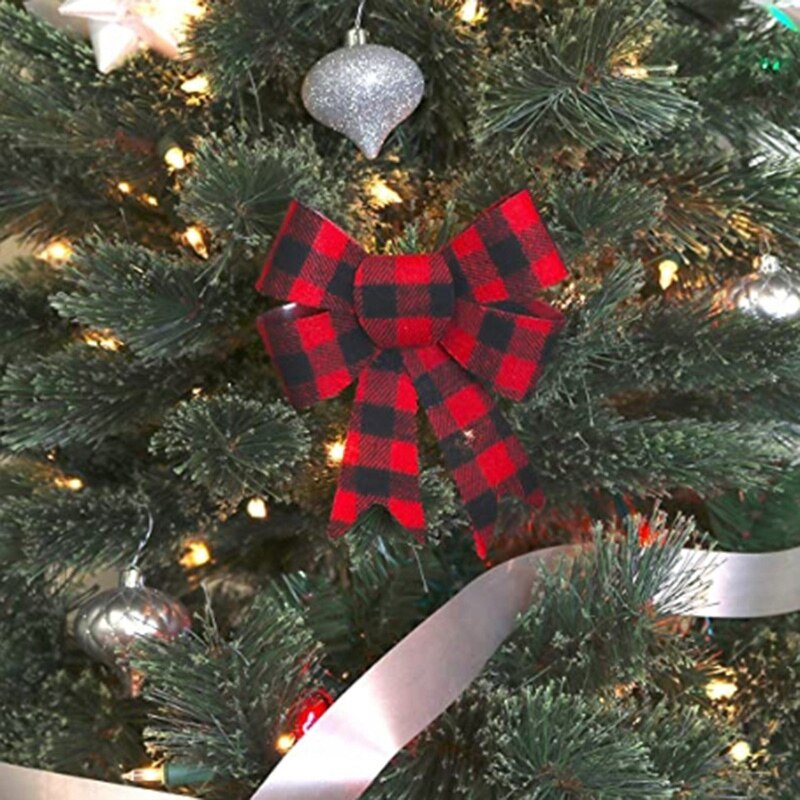 12pc kerst ruitjesstrikken rood en zwart buffel ruitjes strikken decoratieve strikken voor kerstboom decoratie