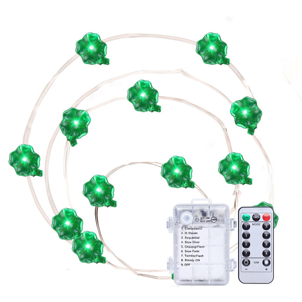 LED Plant Clover Shape Modern Light Irish Festival Clover Light String Green Clover Turtle Back Leaf Decorative Light String: mode 2