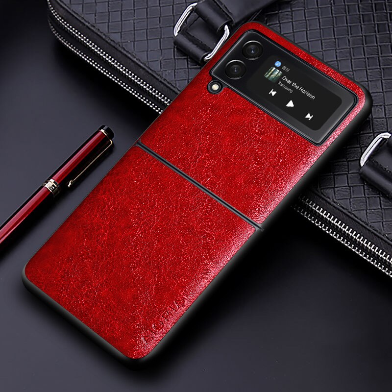 Luxe Pu Leather Case Voor Samsung Galaxy Z Flip3 5G Met Business Effen Kleur Telefoon Cover Voor Samsung Z Flip 3 5G Case: Red