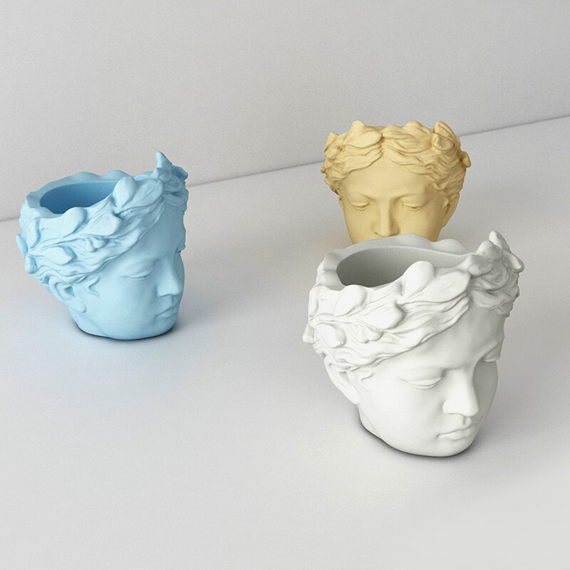Cement flowerpot silicone mold goddess head flowerpot mold concrete gypsum figure head potted silicone mold