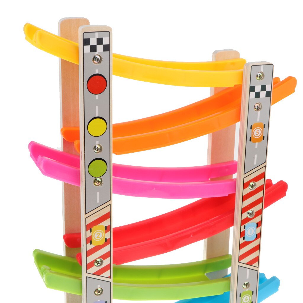 Houten 7-Layer Ramp Race Track & 8 Mini Inertie Auto Glijden Speelgoed Vehicel & Trein Baby Peuter Motor vaardigheid Developmental Kids