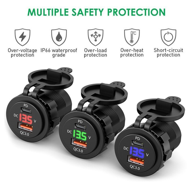 Ip66 vesitiivis 12v dc teho  qc3.0 dual type -c 5v 3a usb -moottoripyörä