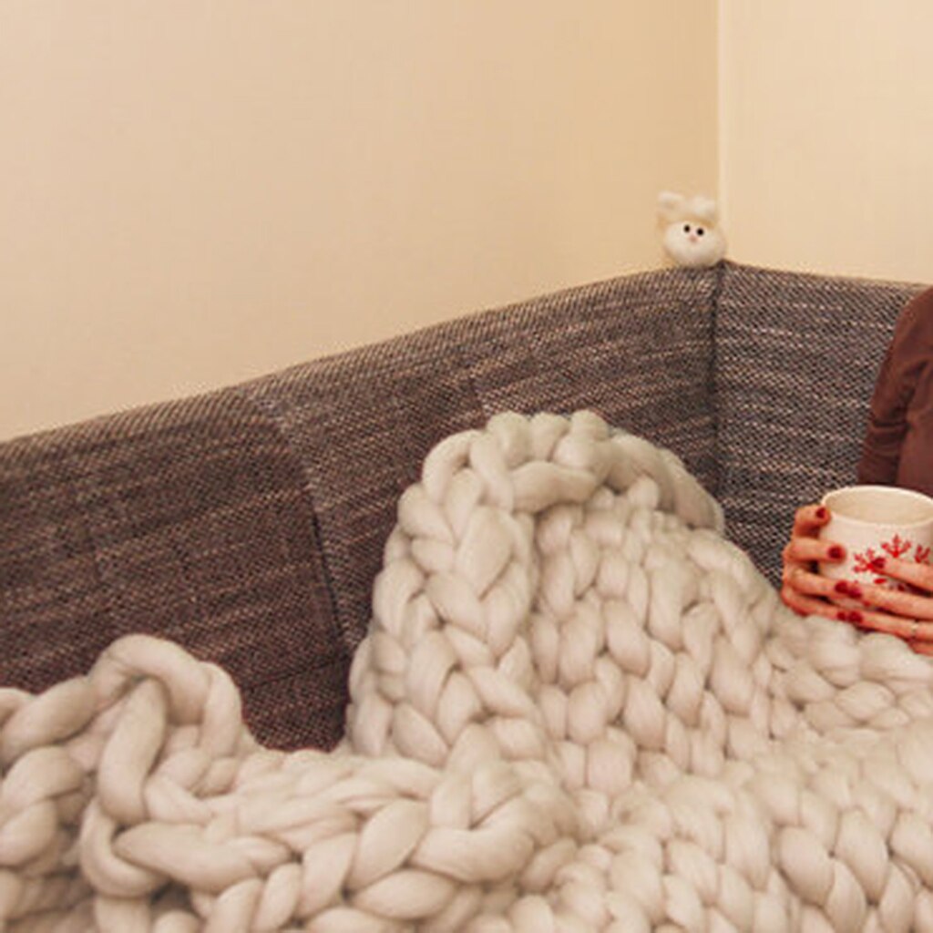 Adult Hand Knitted Wool Blanket Chunky Blanket Cozy Wool
