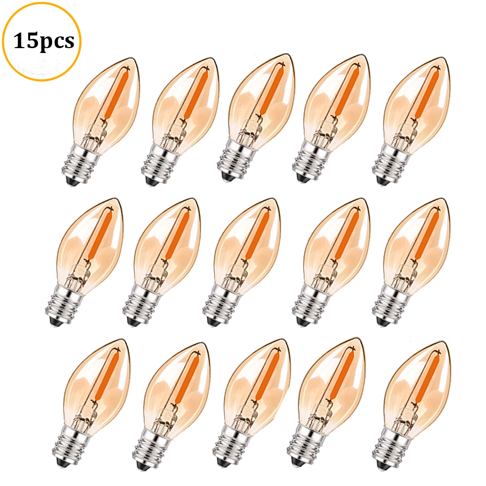 Bombillas LED de noche C7 lámpara E12 E14 Base bombillas decorativas 0,5 vatios vela pequeña mini bombilla 2200K vidrio ámbar: Rojo / Verde