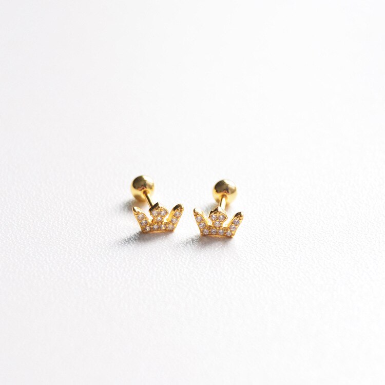 925 sterling silver earrings zircon mini crown screw stud earring ear bone nails wild trend woman girl ear jewelry: 1pair gold style2