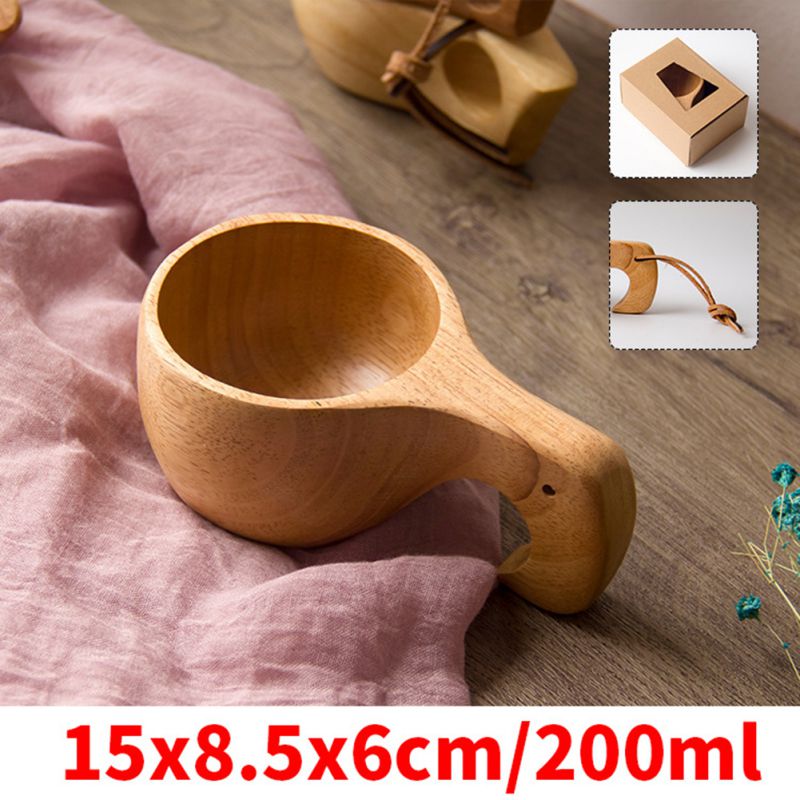 Träkopp te kaffe mugg bärbar utomhus naturlig trä dricksmjölk kopp med handtag heminredning drinkware kuksa kasa tekopp