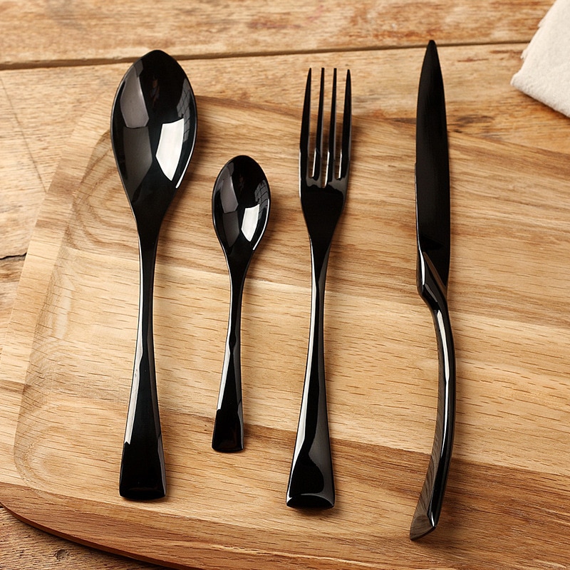 4PCS Black Cutlery Stainless Steel Fork Knife Dinnerware Set Western Tableware Set