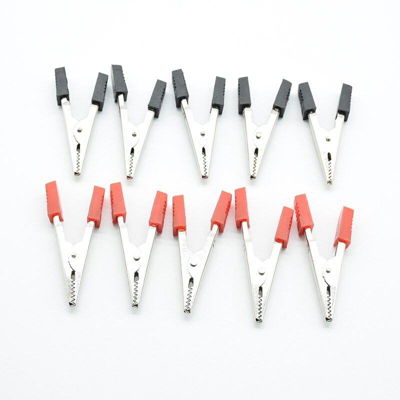 10pcs/lot Insulated Crocodile Clips Plastic Handle Cable Lead Testing Metal Alligator Clips Clamps 52mm Length