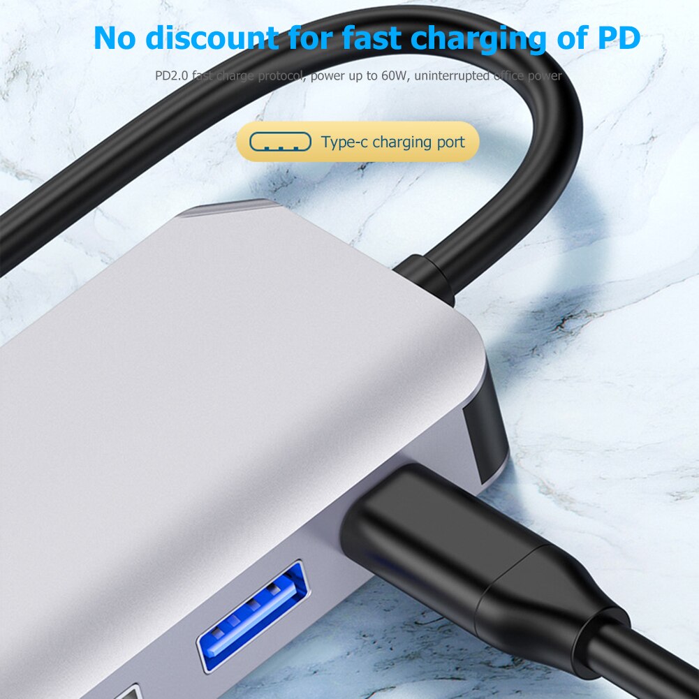 Usb c hub 4 em 1 usb c para usb 3.0 60w pd vga 4k adaptador hdmi para telefone pc