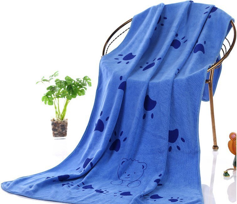 Toalla de perro de fibra de tamaño grande de 70x140cm, Toalla de baño para perros con absorción fuerte de agua para gatos y mascotas Golden Retriever Teddy General: Footprint Blue