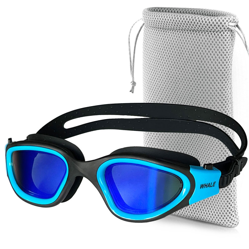 Voksen anti-tåge uv beskyttelseslinse mænd kvinder svømningsbriller vandtæt justerbare silikone svømmebriller i poolen: Blå med taske
