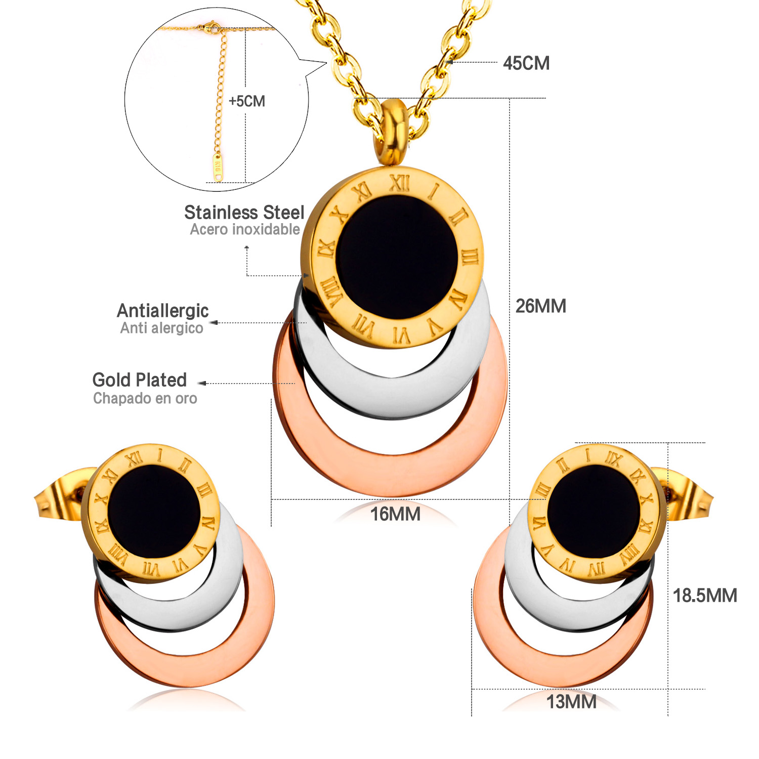 Goud Zirkoon Sieraden Sets Voor Vrouw Engagement Bruiloft Sieraden Valentijnsdag Rvs Ketting Earring: SE903401M