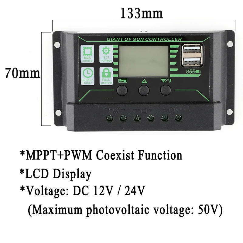 Controlador MPPT de carga Solar 100A 80A 60A 30A 10A, regulador de carga de Panel Solar de 12V/24V/50V con USB Dual con pantalla automática: Rojo / 40 A