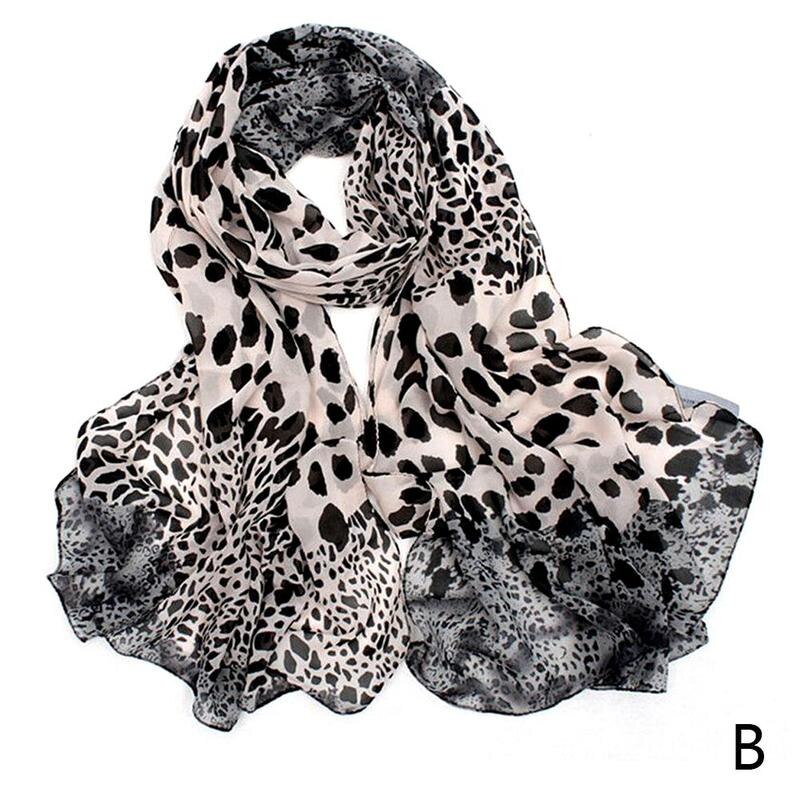 Bufanda de gasa de leopardo para mujer, chal de playa con protección solar para el cuello, foulard de invierno: B