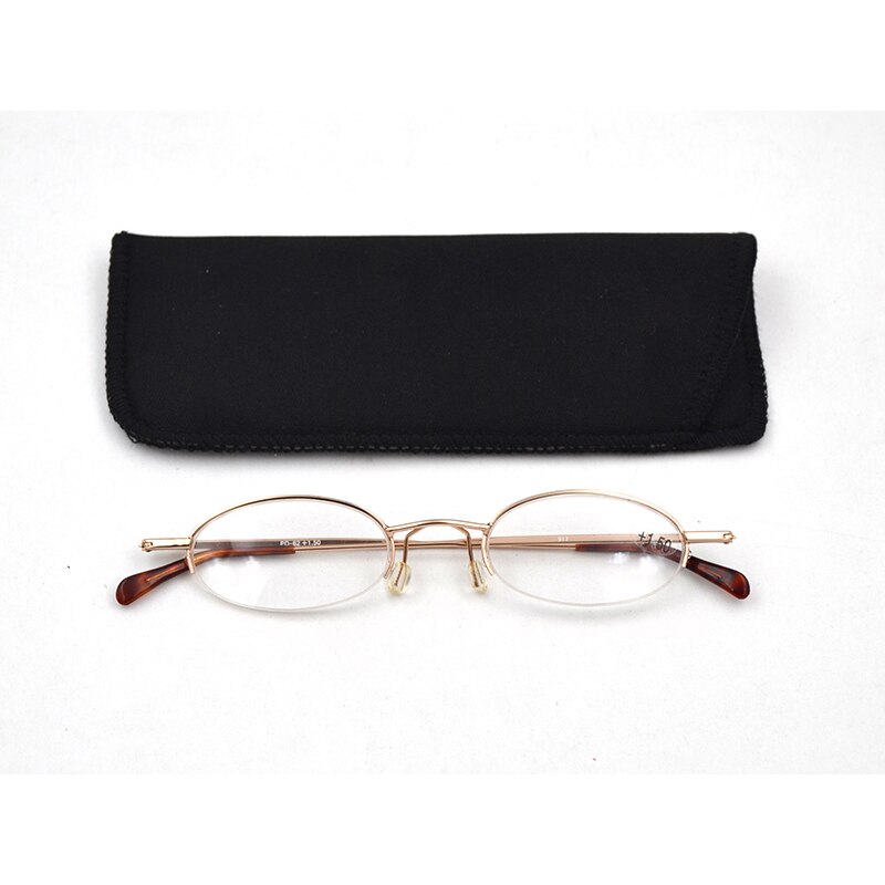 Pequeño Oval borde Semi pluma Gafas de lectura para los hombres y las mujeres Gafas lupa Gafas con montura metálica Gafas enviar con el caso L2