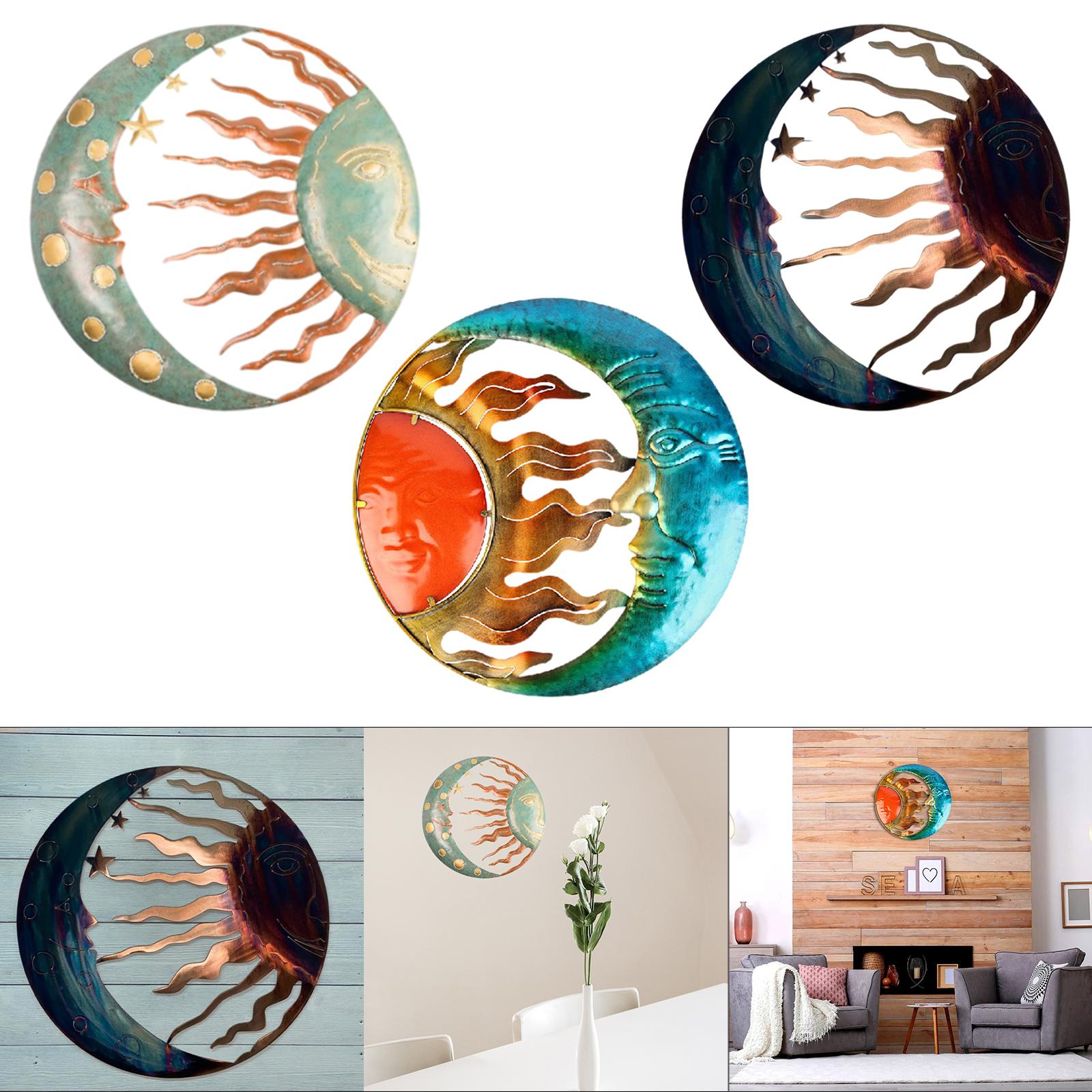 Sun and Moon Wall Art Garden Sculptures Statues Garden Wall Art Sun Moon Wall Hanging for Yard Living Room Fence Porch Decor