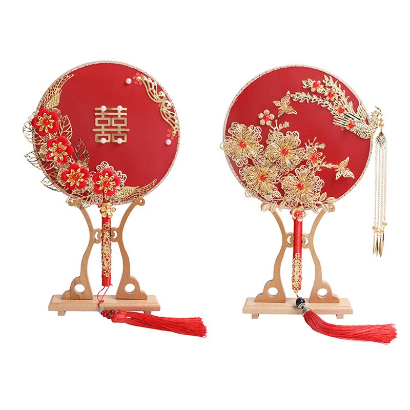 Ronde Chinese Fan Chinese Hand Fan Vintage Rode Ventilator Met Kwastje Voor Bruid Party Decoratie